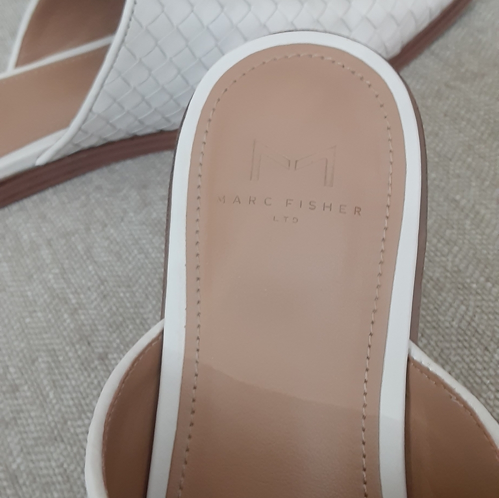 Marc Fisher Elegant Cream Woven Mules - Picture 3 of 12